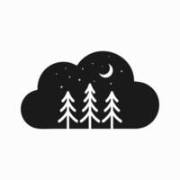 night moon or half moon with pine tree icon design template vector