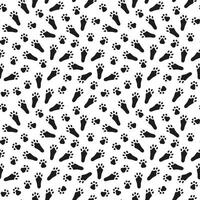 Black and white seamless pattern of Rabbit or hare paw footprints. Silhouette. Bunny footprints. Isolated on white background. Print, textile, wrapping paper, postcard, zoo, Easter pattern vector