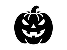 Black silhouette of Halloween pumpkin. Art. Jack-o-lantern with a menacing grin. Isolated on white backdrop. Concept of Halloween, festive decor, autumn celebration, spooky symbol. Icon. vector