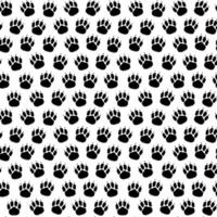 Black and white seamless pattern of dog paw footprints. Silhouette. Puppy footprints. Fur pet paws with claws. Isolated on white background. Print, textile, wrapping paper vector