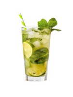 colorful refreshing cold mojito cocktail with lime, mint and ice transparent background isolated graphic resource png