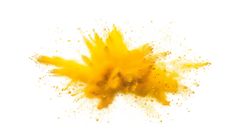 Yellow lemon gold color powder dust explosion transparent background isolated graphic resource. Celebration, colorful festival, run or party element png