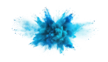 blue aquamarine turquoise color powder dust explosion transparent background isolated. Celebration, colorful festival, run or party element png