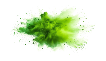 Green lime emerald color powder dust explosion transparent background isolated graphic resource. Celebration, colorful festival, run or party element png