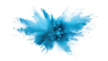 blue aquamarine turquoise color powder dust explosion transparent background isolated. Celebration, colorful festival, run or party element png