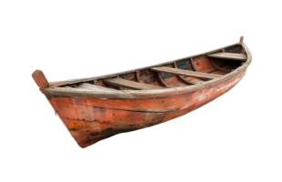 Old rusty worn out vintage red wooden boat transparent background isolated graphic resource png
