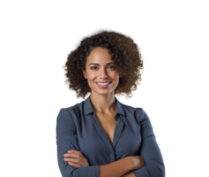 Young confident black african american business woman smiling transparent background isolated graphic resource. Success, career, leadership, professional, diversity in a workplace concept png