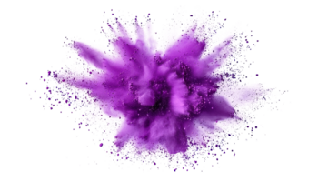 Purple violet lilac color powder dust explosion transparent background isolated graphic resource. Celebration, colorful festival, run or party element png