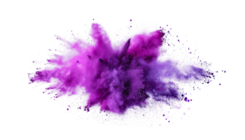Purple violet lilac color powder dust explosion transparent background isolated graphic resource. Celebration, colorful festival, run or party element png