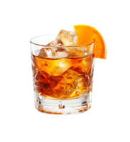 refreshing cold old fashioned cocktail with ice and orange slice transparent background isolated graphic resource png