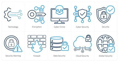 un conjunto de 10 ciber seguridad íconos como tecnología, cifrado, ciber crimen vector