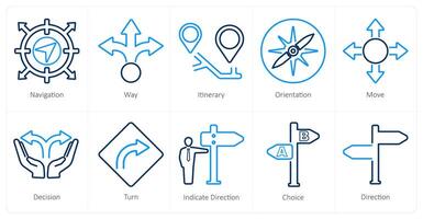 A set of 10 direction icons as navigation, way, itinerary vector