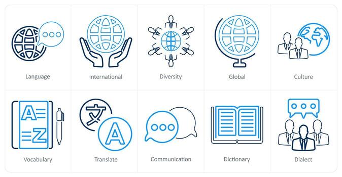 A set of 10 language icons as language, international, diversity vector