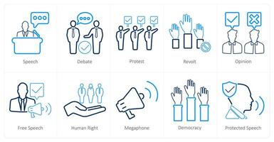 A set of 10 freedom of speech icons as speech, debate, protest vector