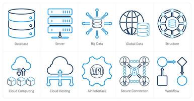 A set of 10 data analytics icons as database, server, big data vector