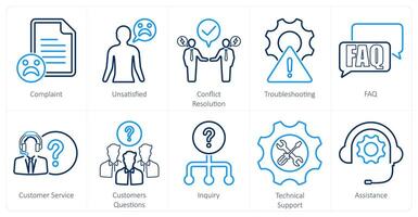 A set of 10 customer service icons as complaint, unsatisfied, conflict resolution vector