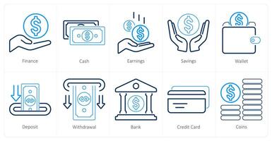 un conjunto de 10 Finanzas íconos como finanzas, dinero en efectivo, ganancias vector