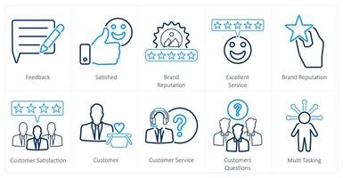 A set of 10 customer service icons as feedback, satisfied, brand reputation, excellent service vector