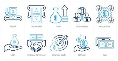 A set of 10 finance icons as deposit, withdrawal, profit vector