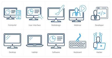 A set of 10 internet computer icons as computer, user interface, web design vector