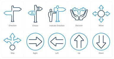 A set of 10 direction icons as direction, choice, indicate direction vector