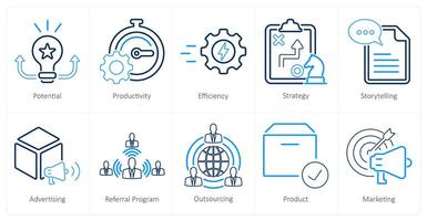 un conjunto de 10 incrementar rebaja íconos como potencial, productividad, eficiencia vector