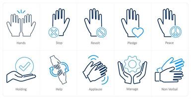 A set of 10 hands icons as hands, stop, revolt vector
