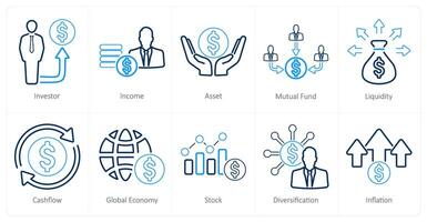 A set of 10 investment icons as investor, income, asset vector