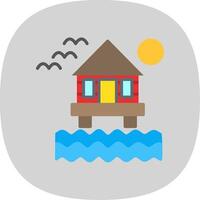 Beach Villa Flat Curve Icon Design vector