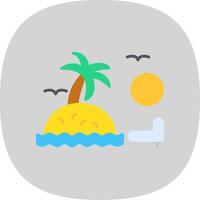 puesta de sol en playa plano curva icono diseño vector