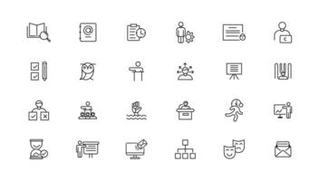 Teamwork and education linear icons collection.Set of thin line web icon set, simple outline icons collection, Pixel Perfect icons, Simple illustration. vector