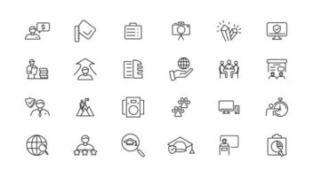 Teamwork and education linear icons collection.Set of thin line web icon set, simple outline icons collection, Pixel Perfect icons, Simple illustration. vector