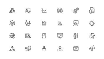 Teamwork and education linear icons collection.Set of thin line web icon set, simple outline icons collection, Pixel Perfect icons, Simple illustration. vector