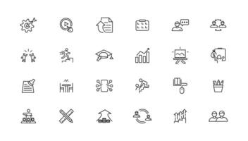 Teamwork and education linear icons collection.Set of thin line web icon set, simple outline icons collection, Pixel Perfect icons, Simple illustration. vector