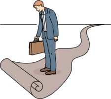 Business man standing at end of path, as metaphor for limitations in career growth and dead end in professional development. Businessman stands confused on ending path and needs career advice png