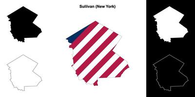 Sullivan County, New York outline map set vector