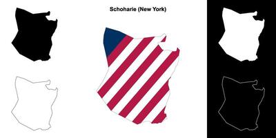 Schoharie County, New York outline map set vector