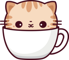 linda gato en café taza clipart diseño ilustración png