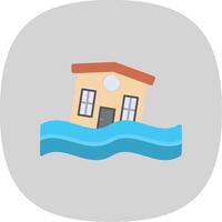 Flooded House Flat Curve Icon Design vector