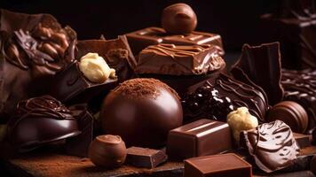 lent mouvement foncé Chocolat dessert, crémeux cacao ingrédient. de fête confiserie. . video