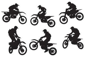 Set of silhouettes of man riding on motocross pro design vector