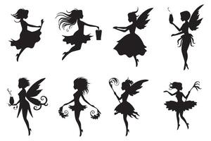 Silhouette set of fairies illustration pro design vector