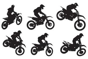 motocross saltando jinetes, estilo libre, aislado siluetas conjunto Pro diseño vector