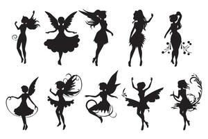 Set of silhouettes of fairies isolated on white background free design vector