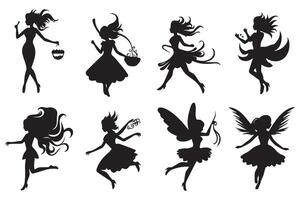 Set of silhouettes of fairies isolated on white background free design vector