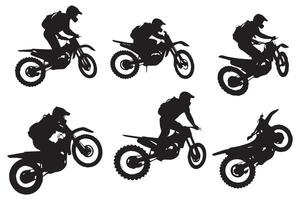 Set of silhouettes of man riding on motocross pro design vector