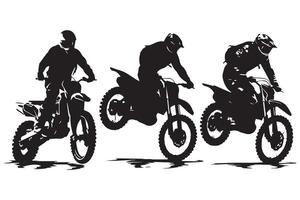 Set of silhouettes of man riding on motocross pro design vector