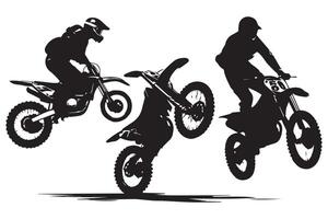 Set of silhouettes of man riding on motocross pro design vector