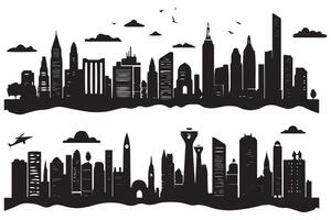 set of City silhouette illustration free design vector