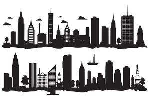set of City silhouette illustration free design vector